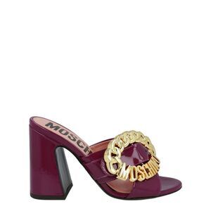 Moschino Logo Buckle Heel Sandals Red Womens